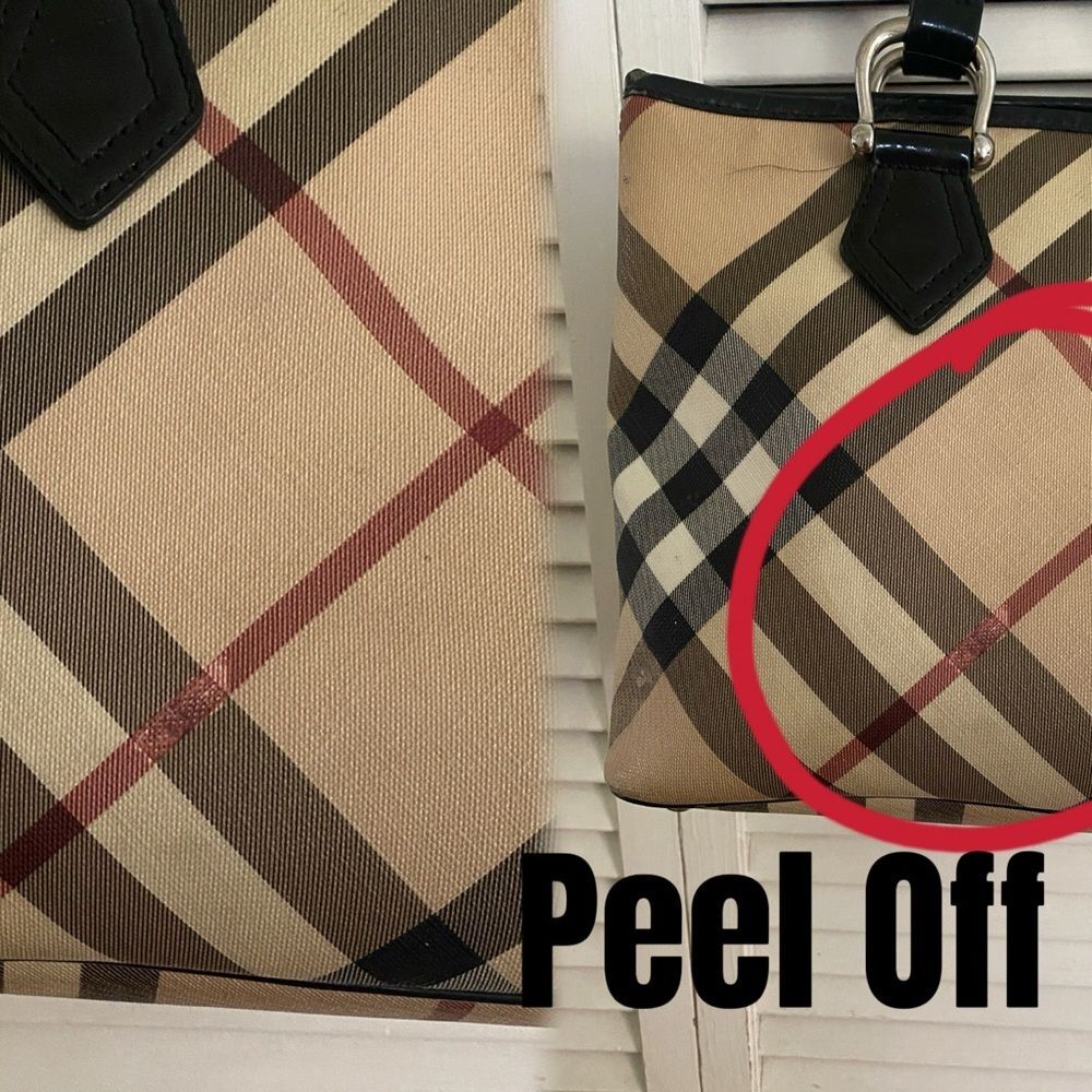 Burberry Checkered 9”x15” Tan and Black Red Shoulder Bag 100% Authentic - Picture 11 of 17